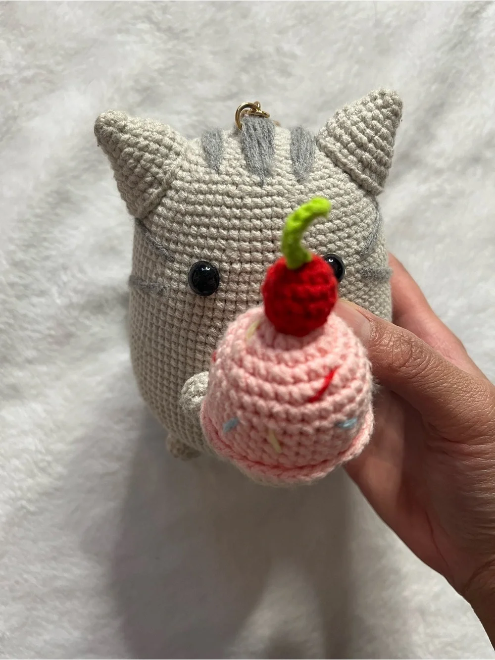 Pusheen Handmade Crochet Cat Plush Holding Pink Ice Cream